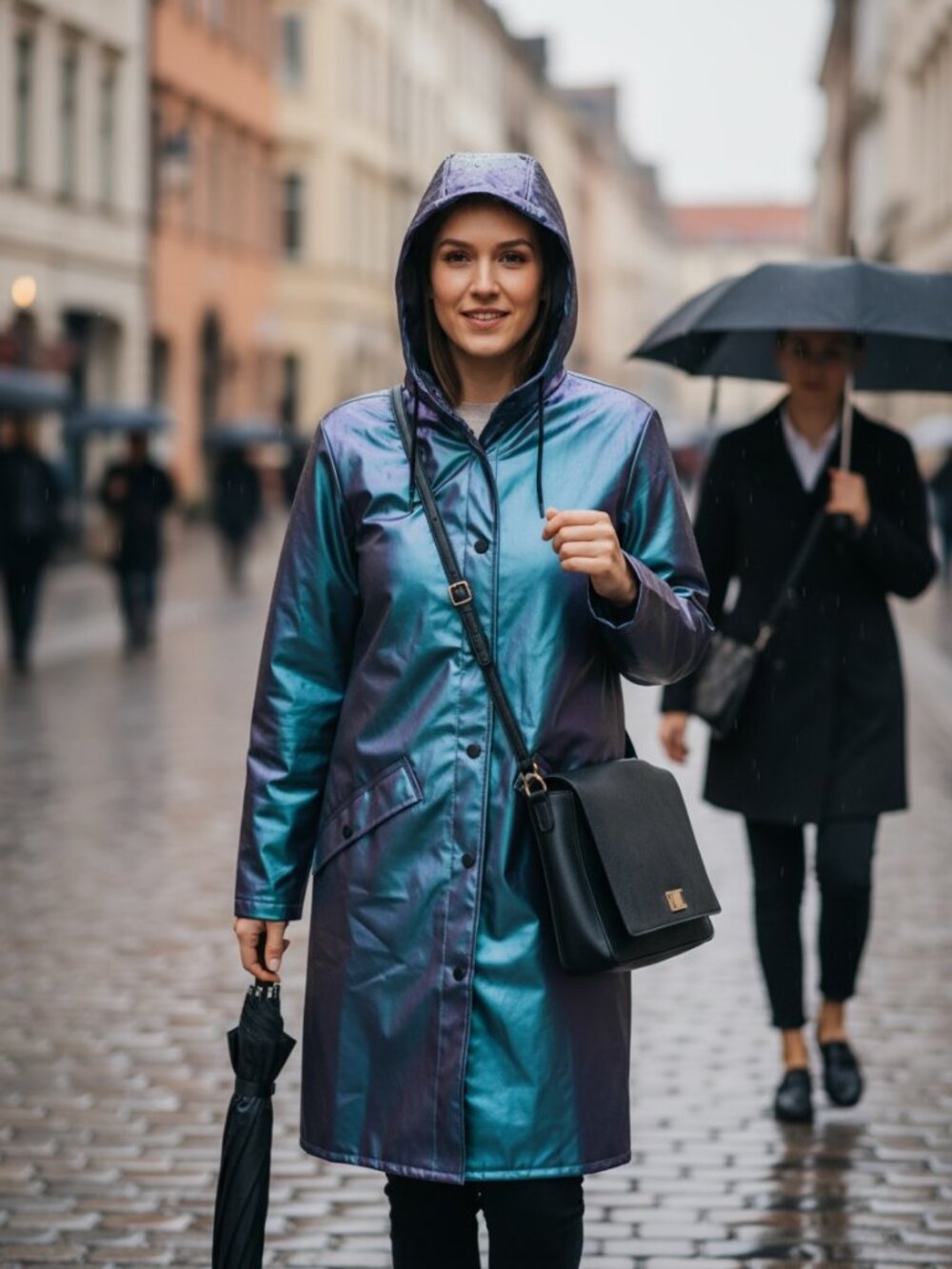 RAINS Long Jacket in Rare Iridescent Laser Blue/Purple - Size Extra Small